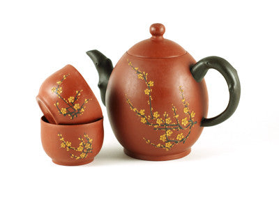 Red Oval Blossom Yixing Tea Set